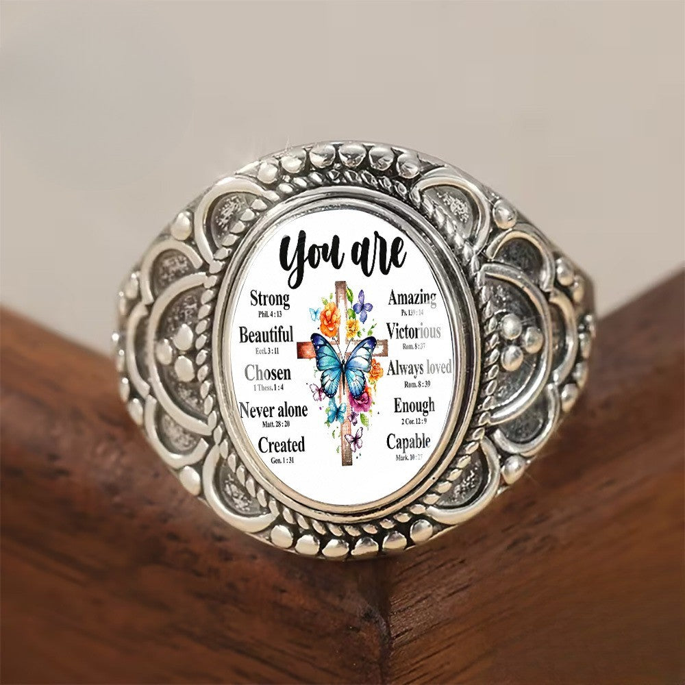 Butterfly Cross Affirmation Ring