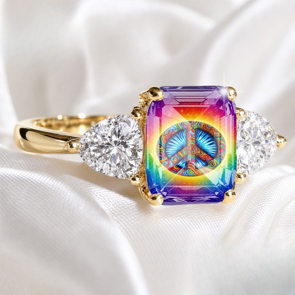 Rainbow Peace Symbol Square Ring