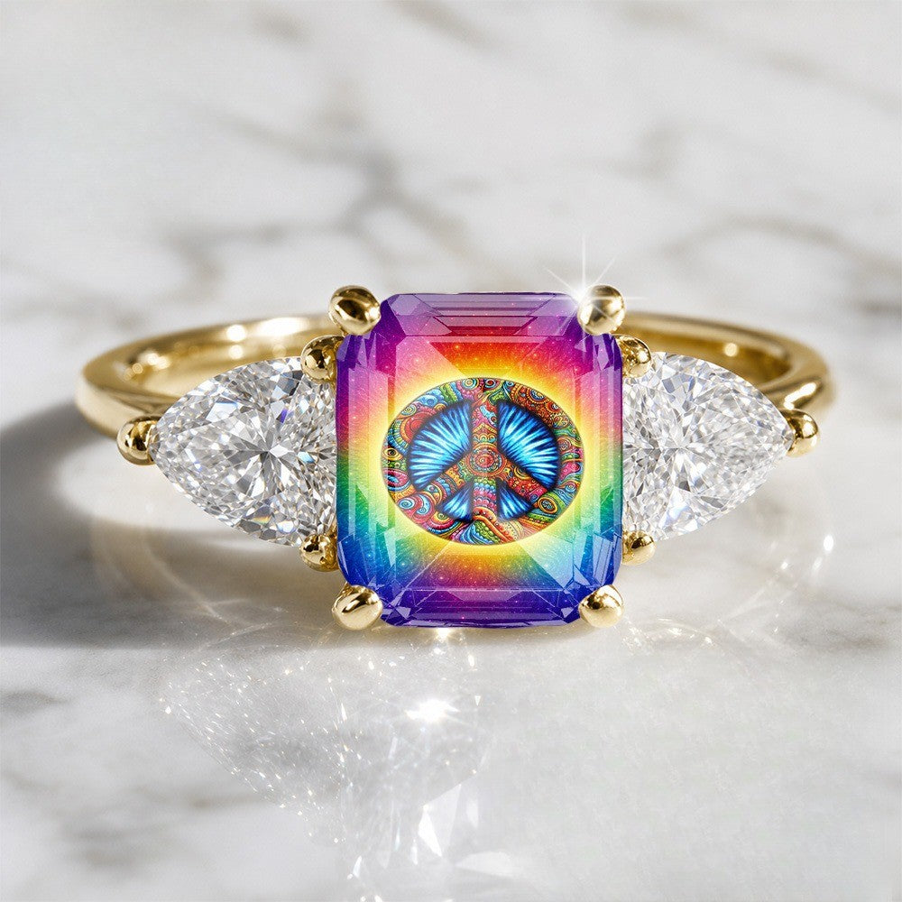 Rainbow Peace Symbol Square Ring