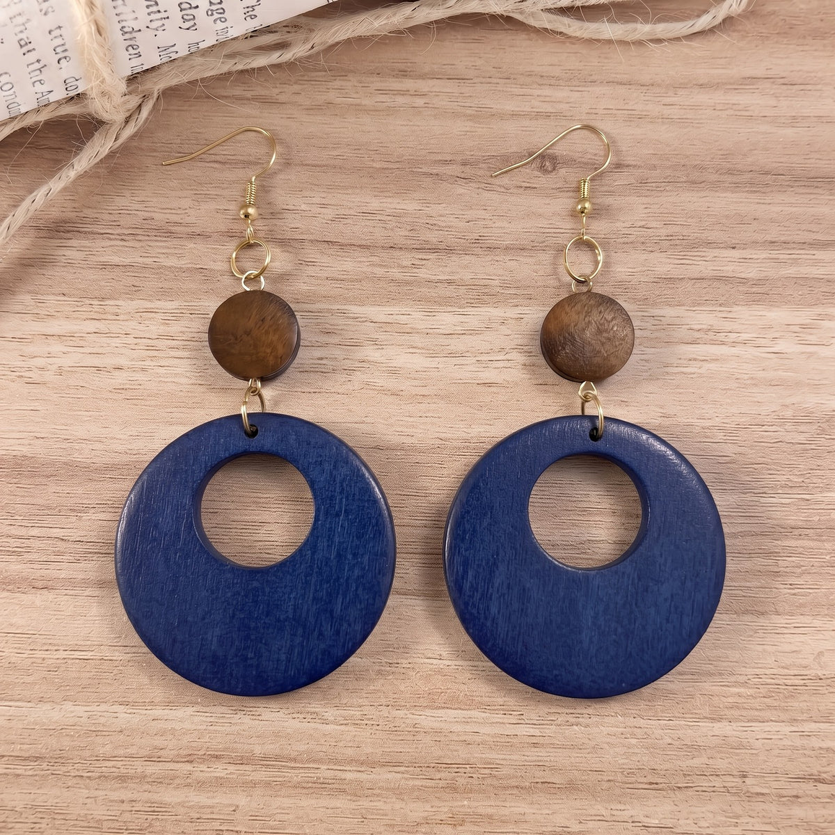 Wood Bead Hollow Circle Drop Earrings