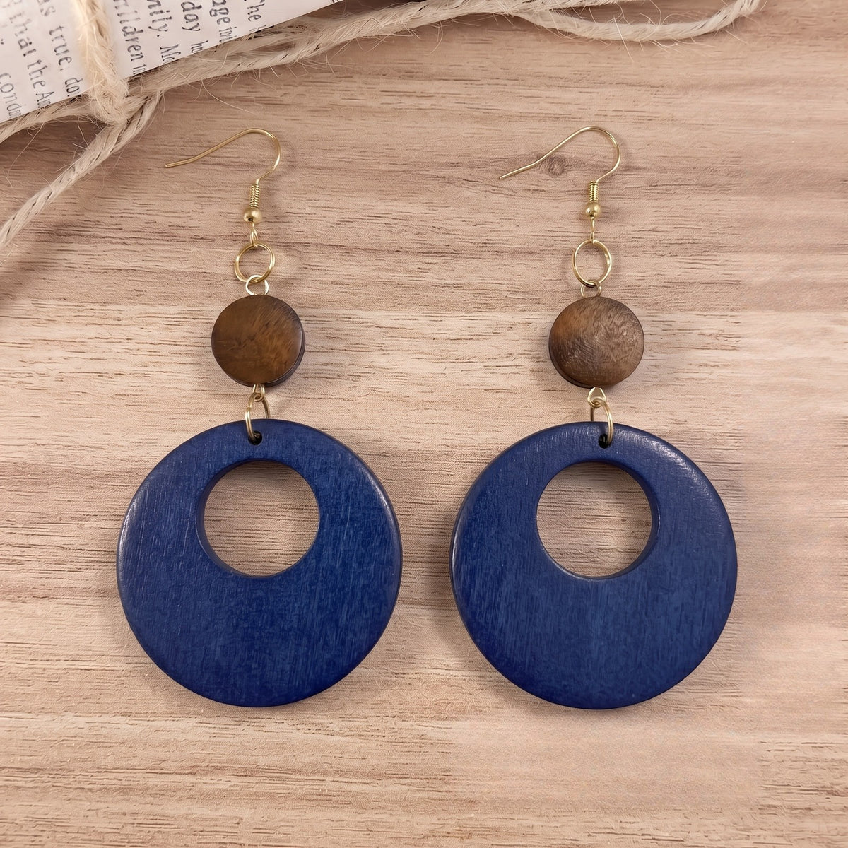 Wood Bead Hollow Circle Drop Earrings
