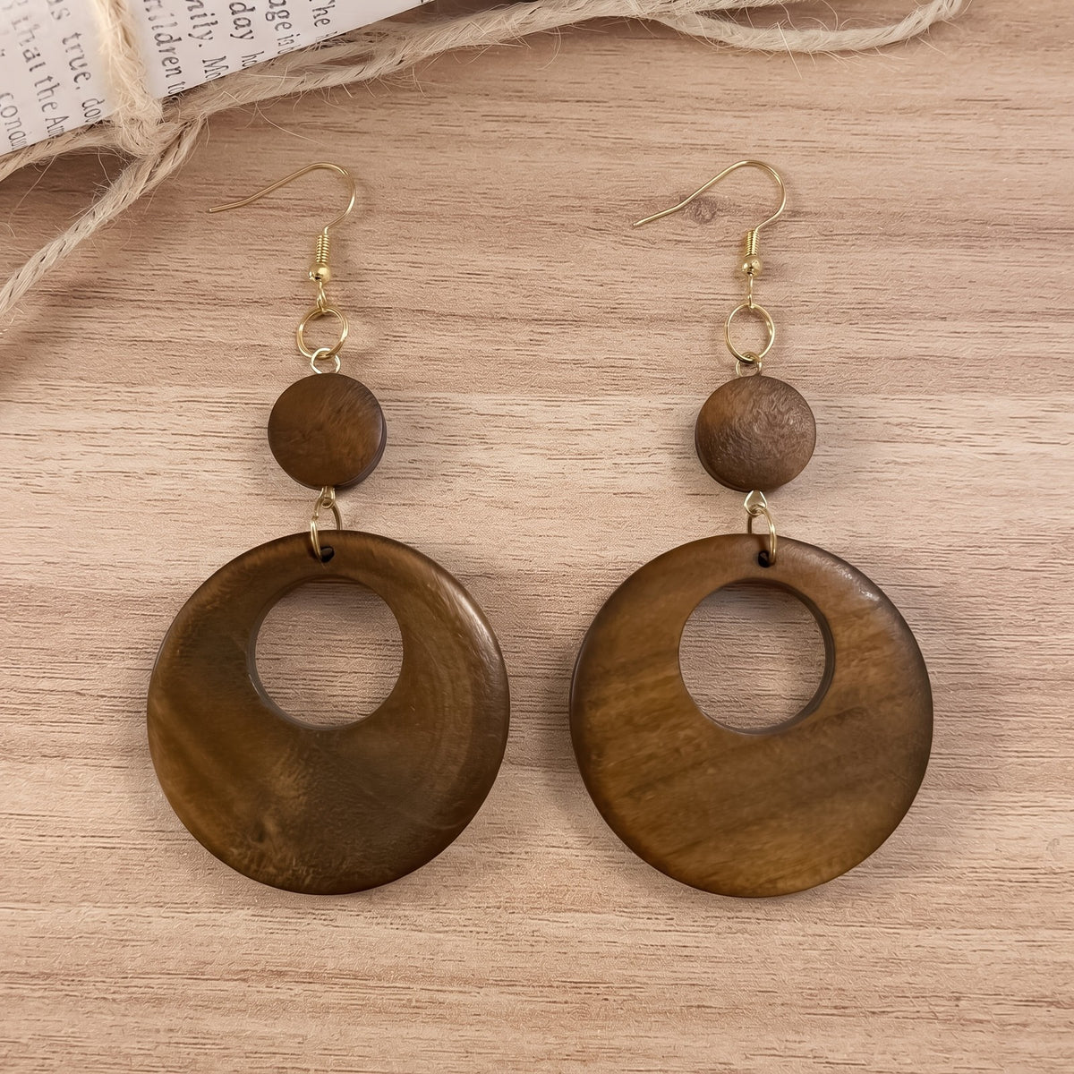 Wood Bead Hollow Circle Drop Earrings