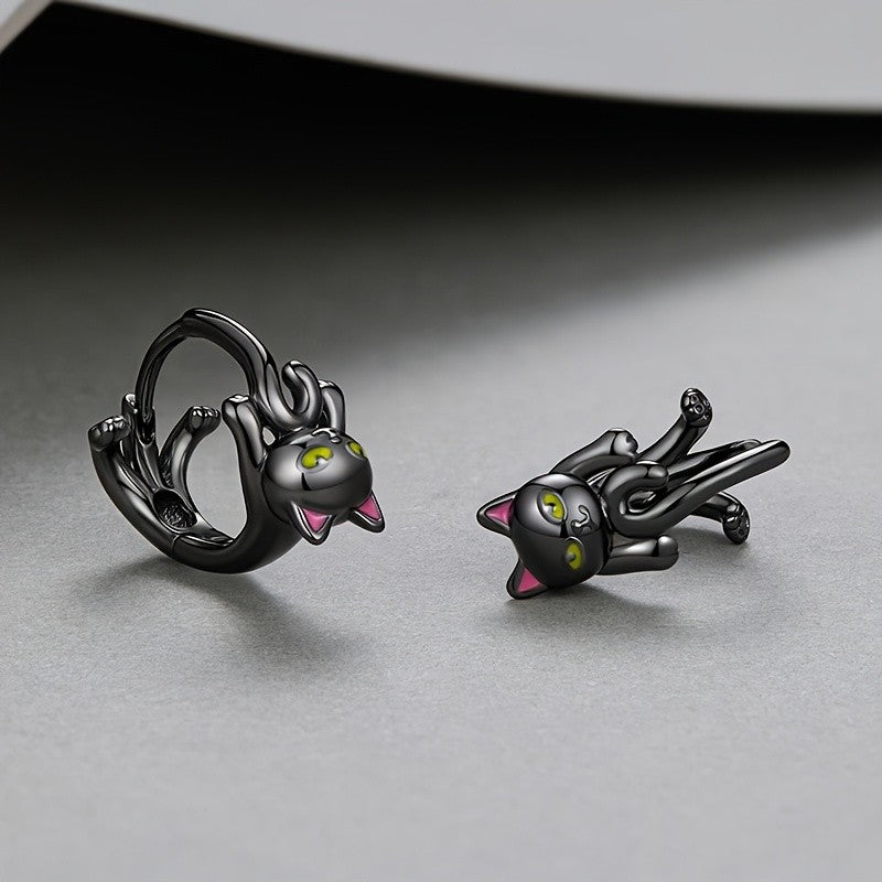 Black Cat Resin Hoop Earrings