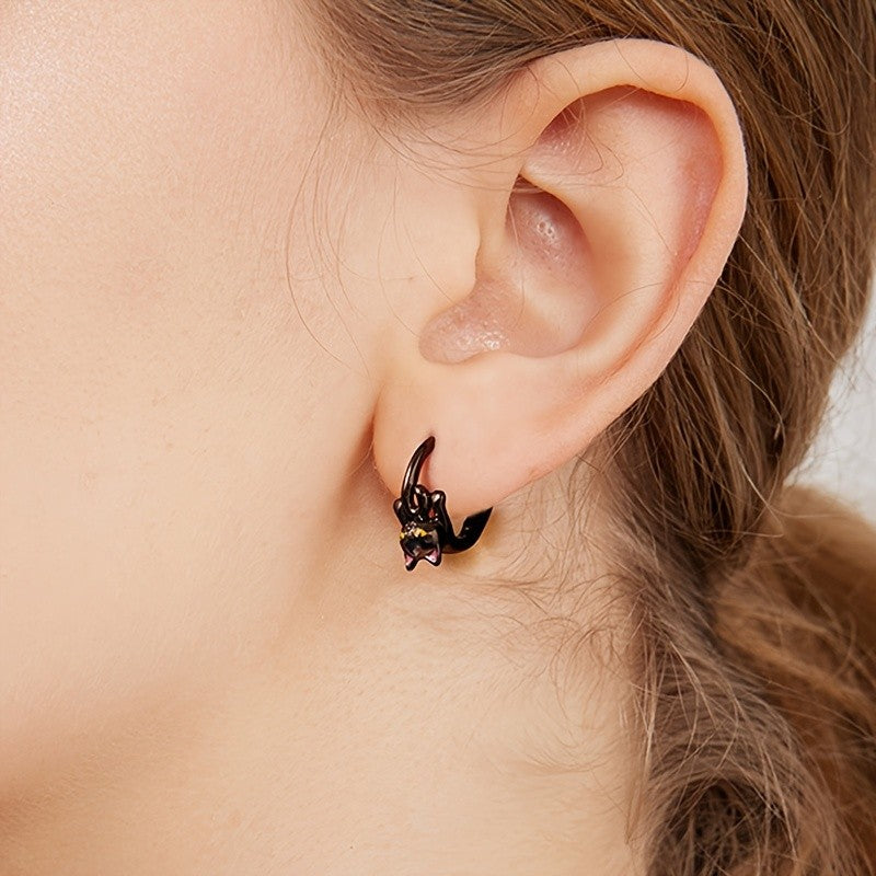 Black Cat Resin Hoop Earrings