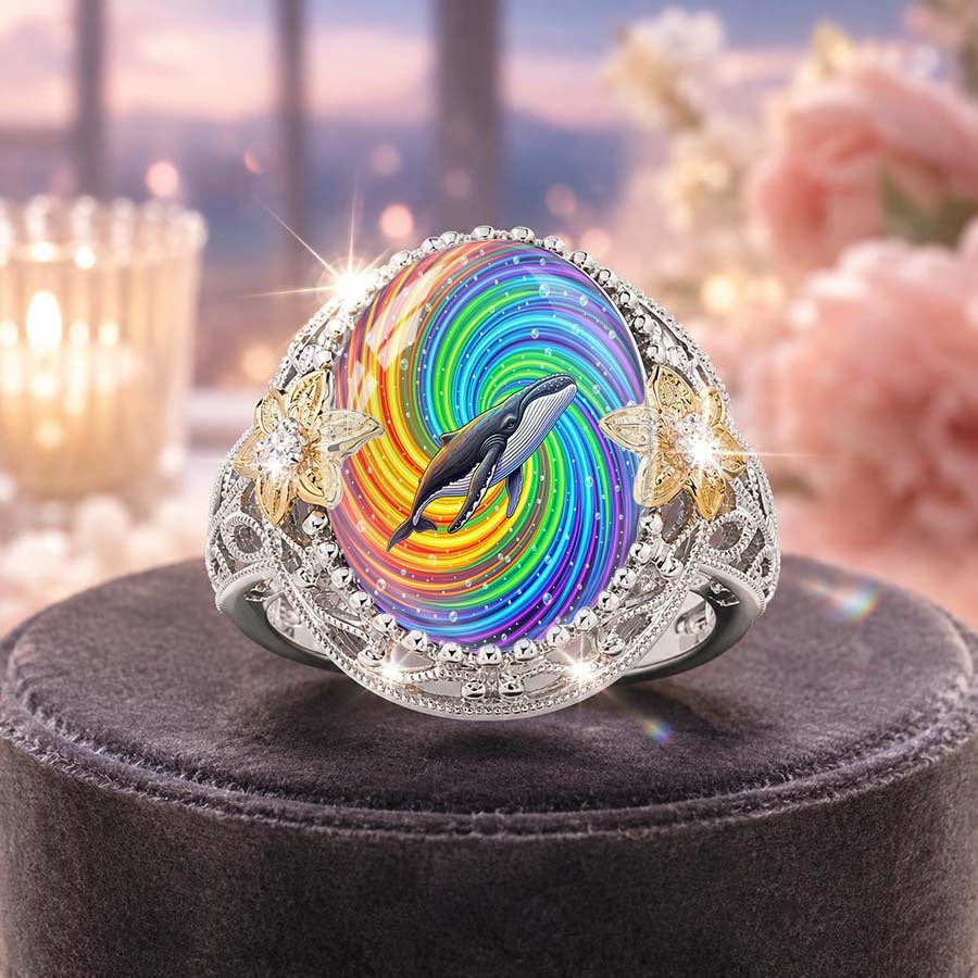 Rainbow Swirl Whale Ring