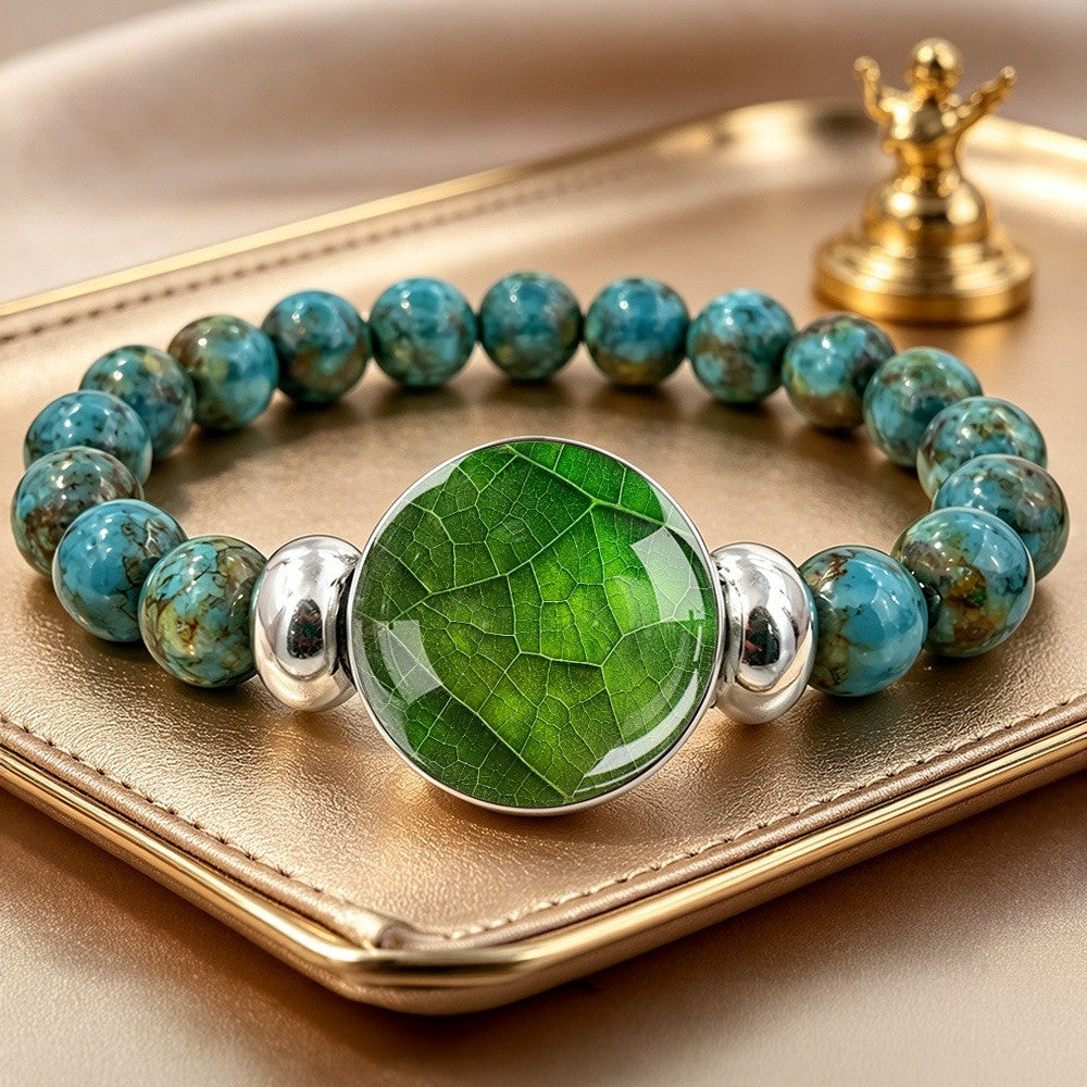 Green Leaf Turquoise Bead Bracelet