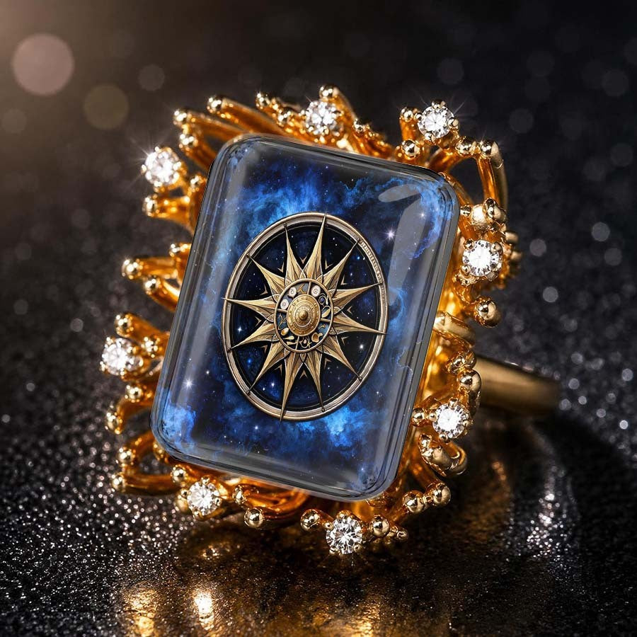 Compass Star Square Ring