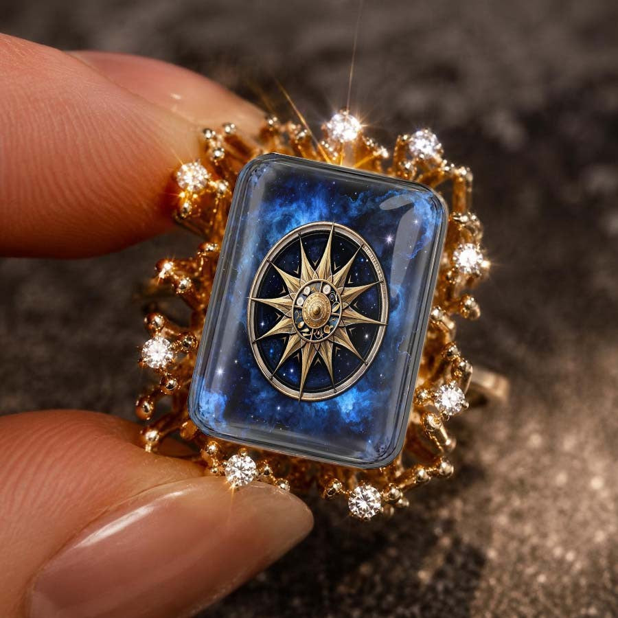 Compass Star Square Ring