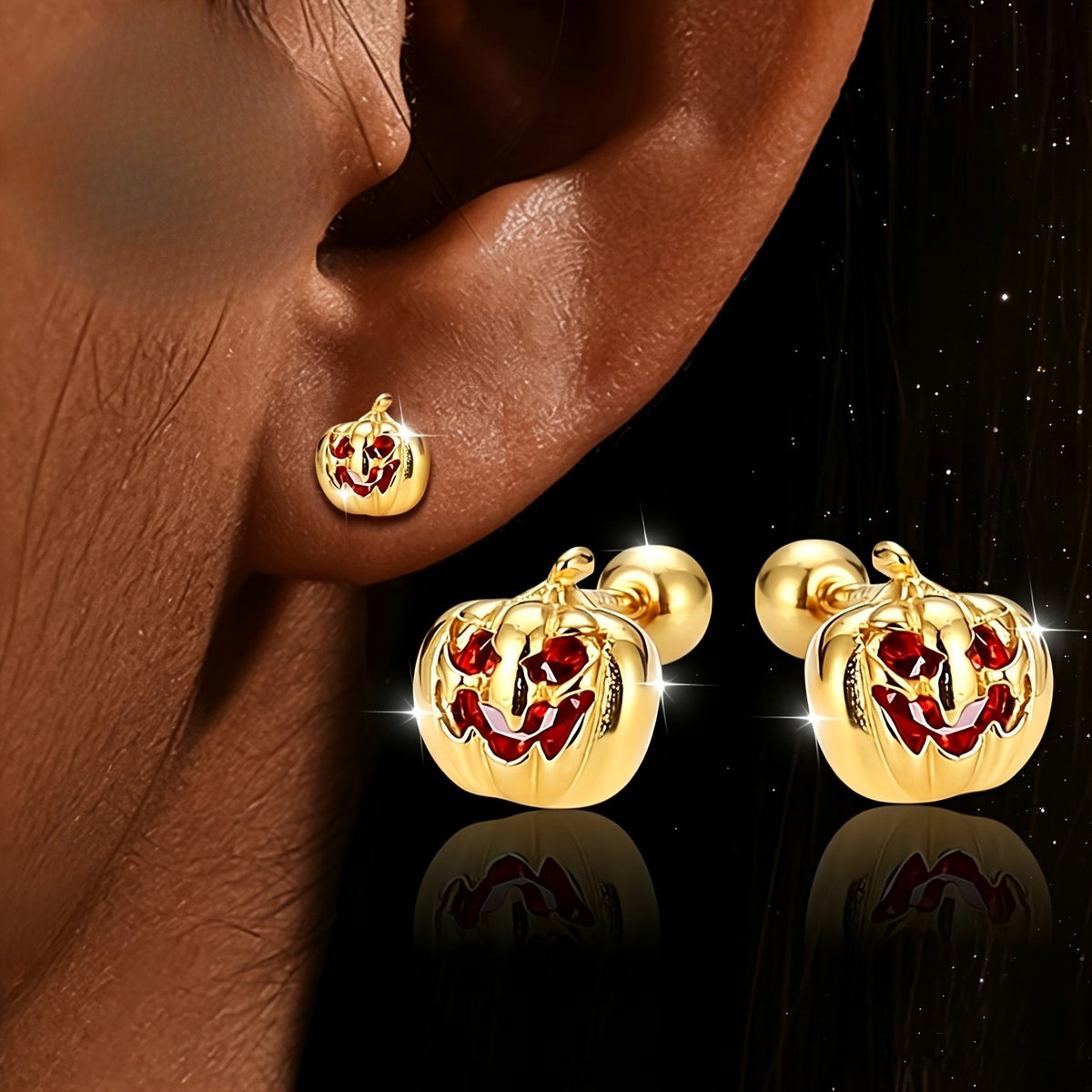 Red Crystal Pumpkin Stud Earrings