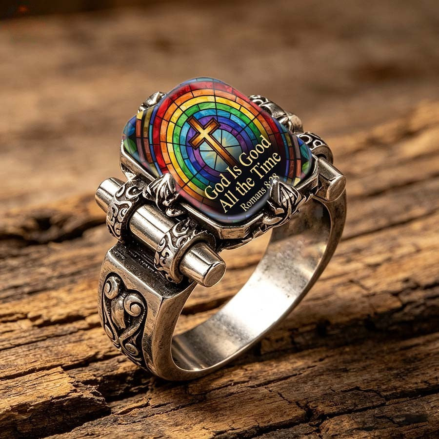 Rainbow Cross Statement Ring