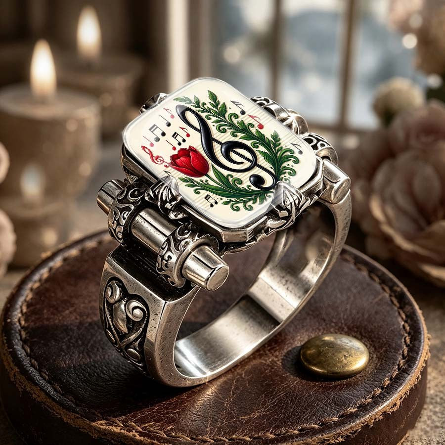 Music Note & Tulip Square Ring