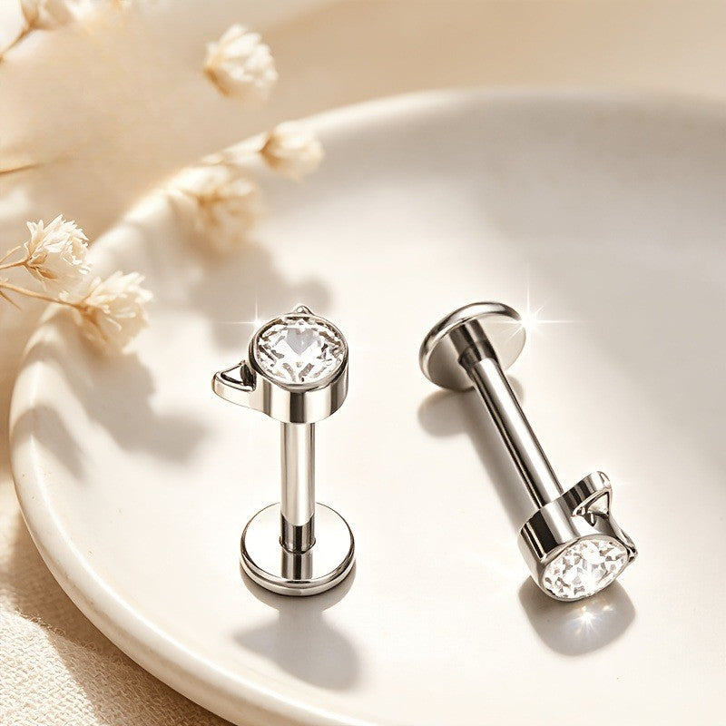 Cat Head Crystal Stud Earrings