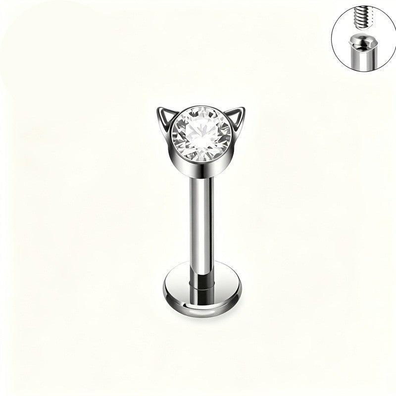 Cat Head Crystal Stud Earrings