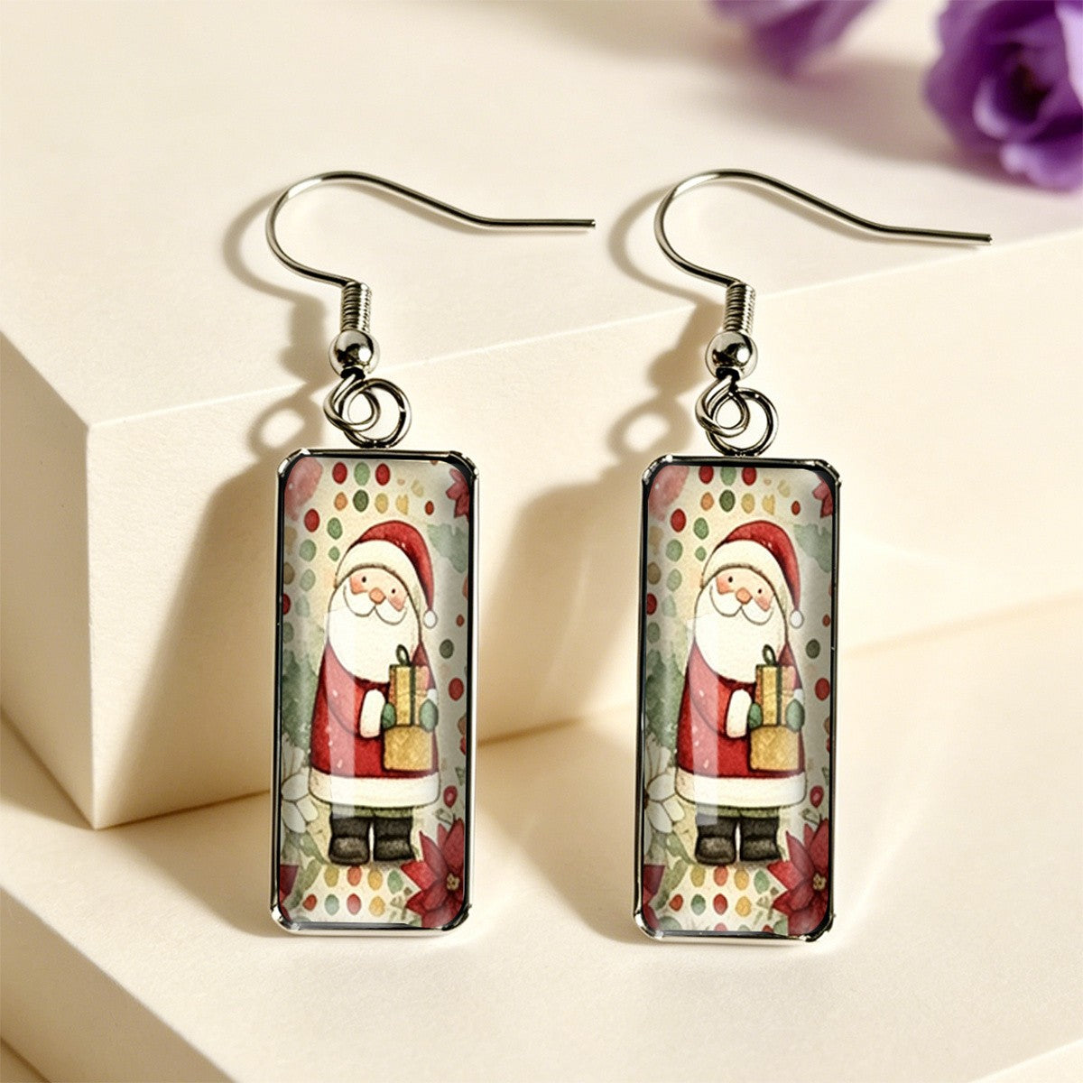 Santa Claus Polka Dot Rectangular Earrings