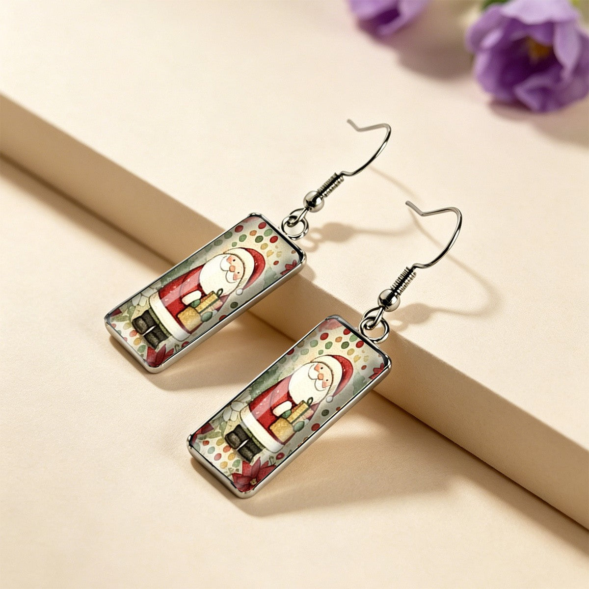 Santa Claus Polka Dot Rectangular Earrings