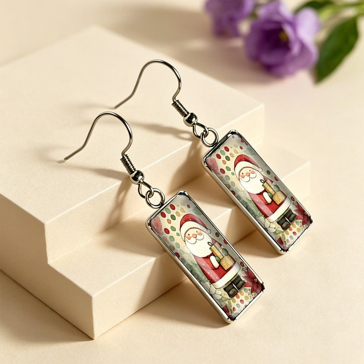 Santa Claus Polka Dot Rectangular Earrings