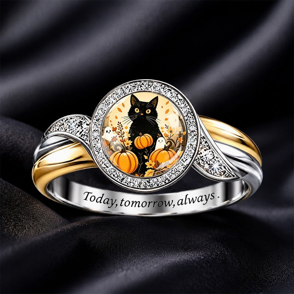 Black Cat Pumpkin Statement Ring