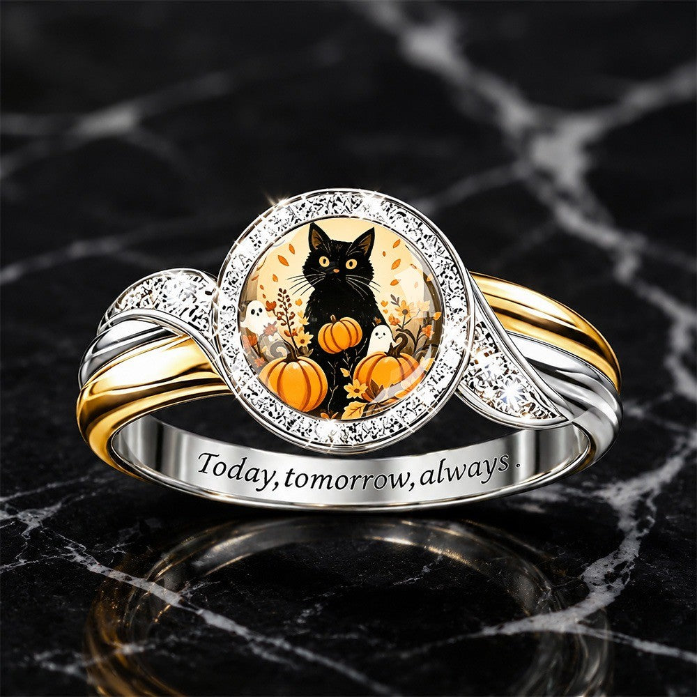 Black Cat Pumpkin Statement Ring