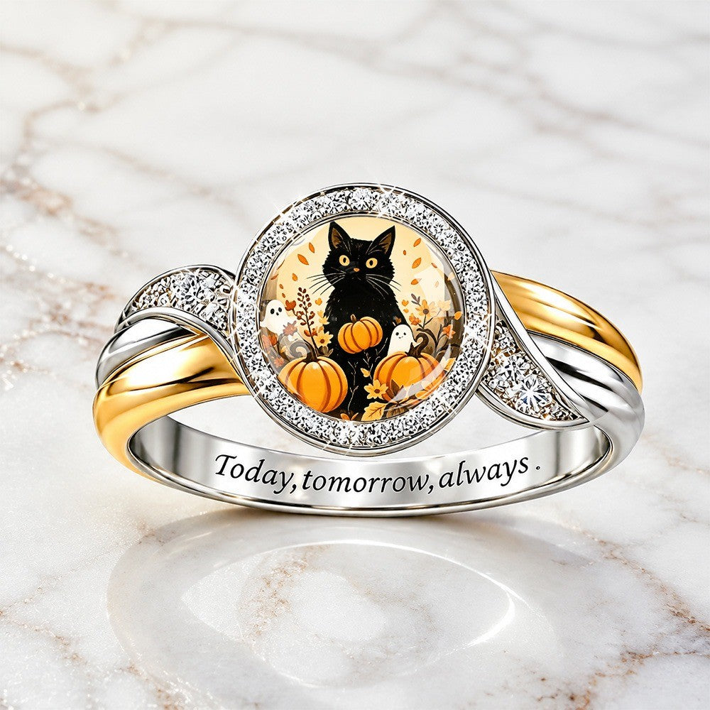 Black Cat Pumpkin Statement Ring