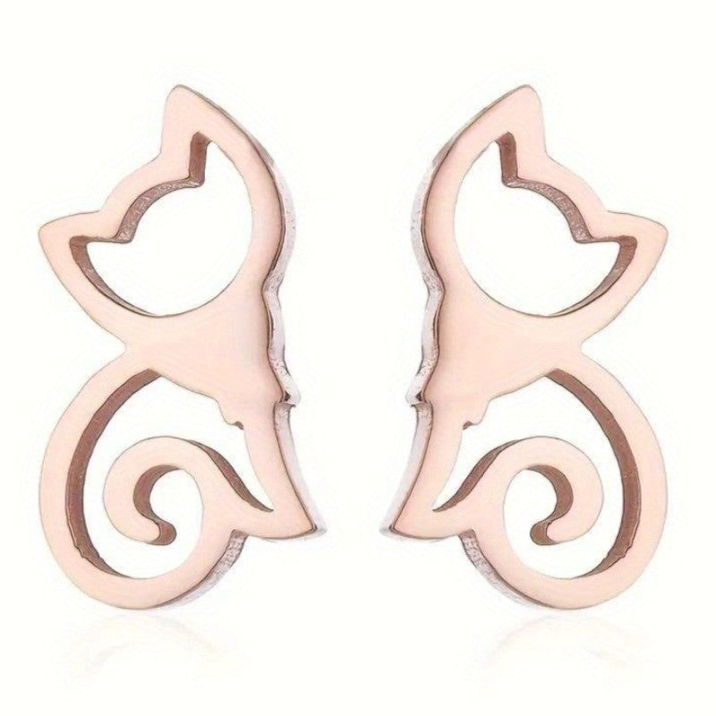 Swirl Tail Cat Stud Earrings