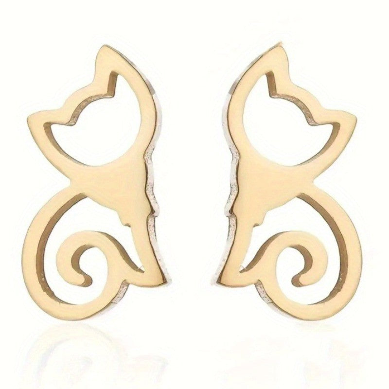 Swirl Tail Cat Stud Earrings
