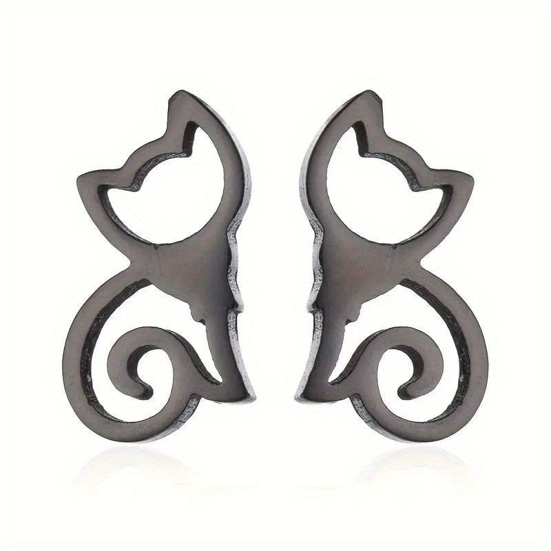 Swirl Tail Cat Stud Earrings