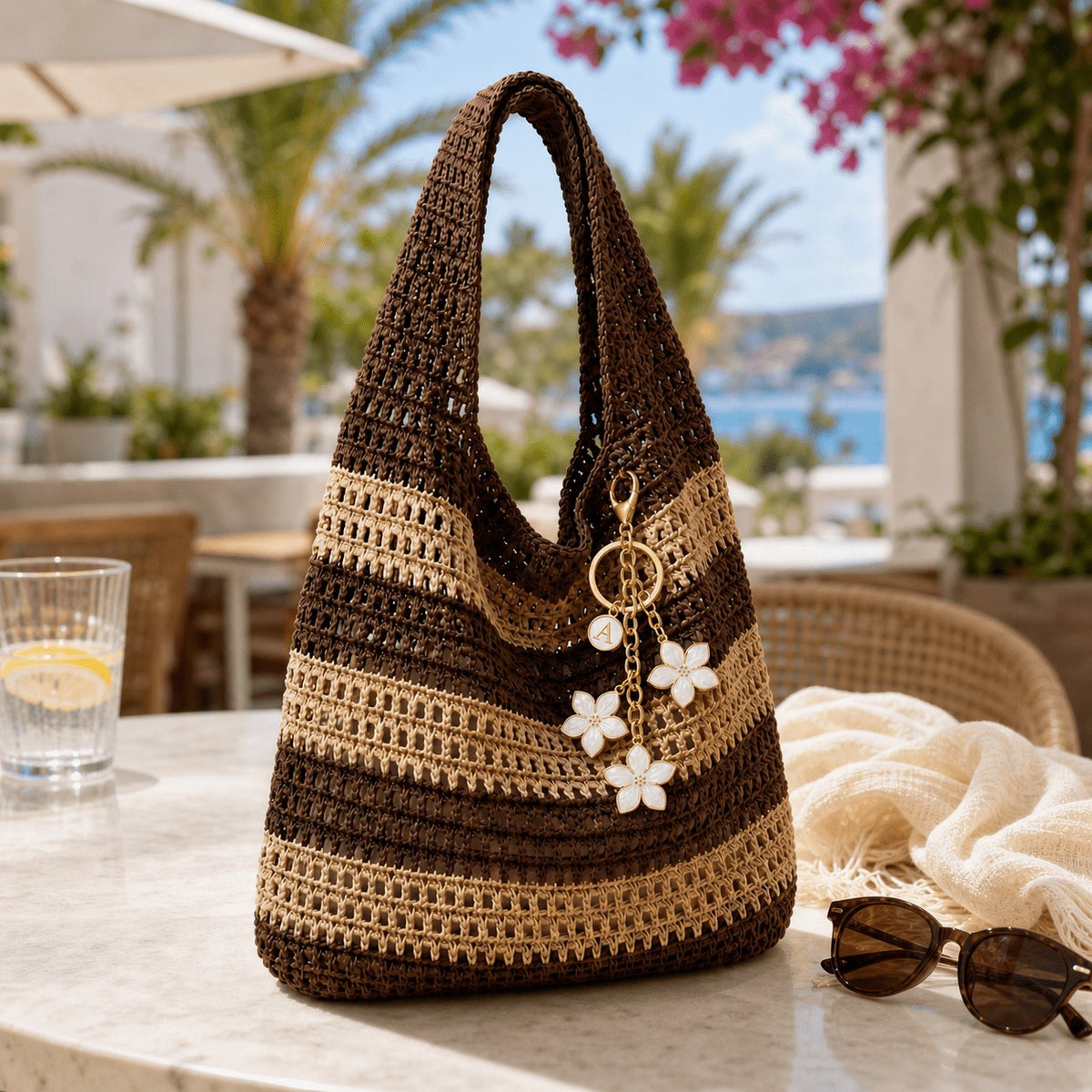 Striped Crochet Tote Bag