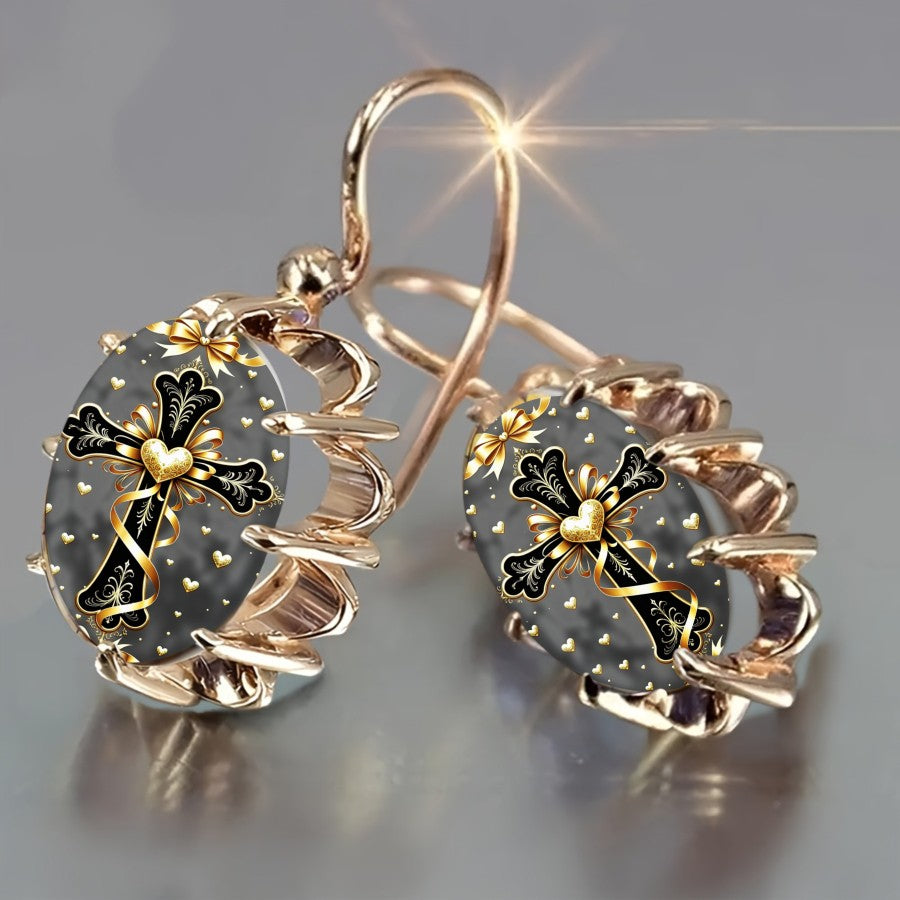 Grey Glass Cross Drop Earrings