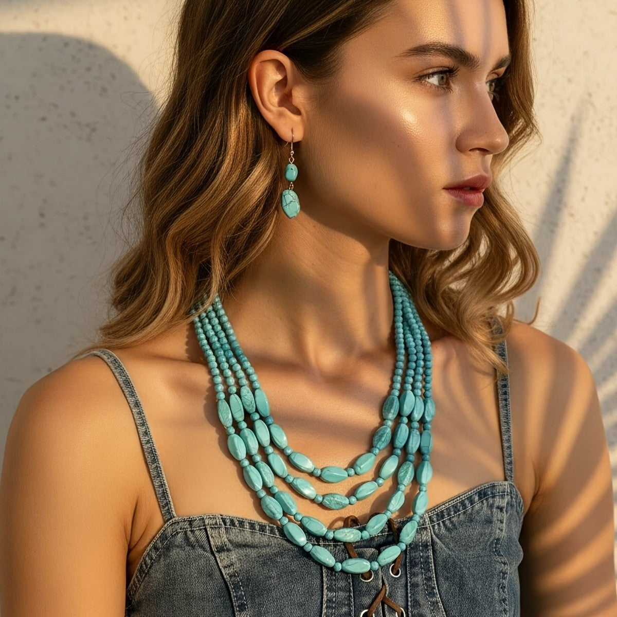 Layered Oval Bead Necklace & Earring Set