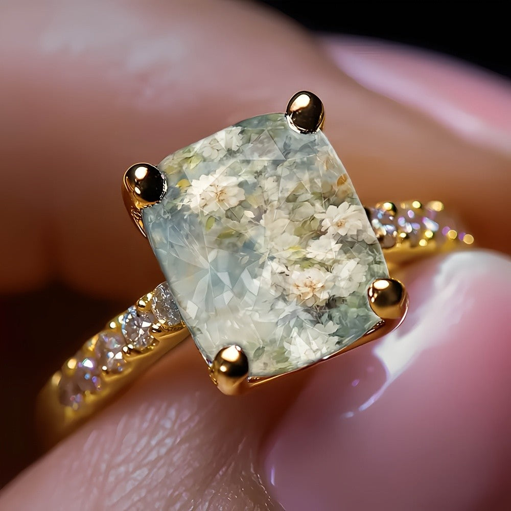 White Floral Square Ring