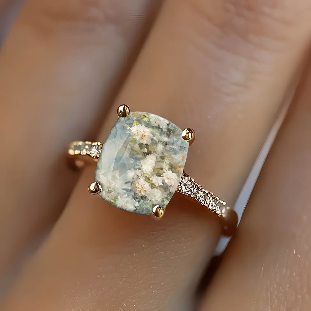 White Floral Square Ring