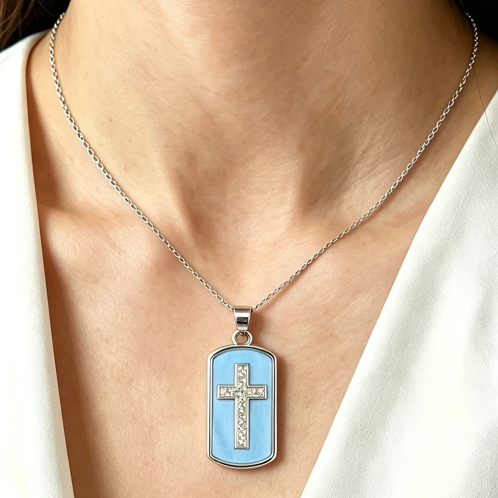 Enamel Cross Dog Tag Necklace