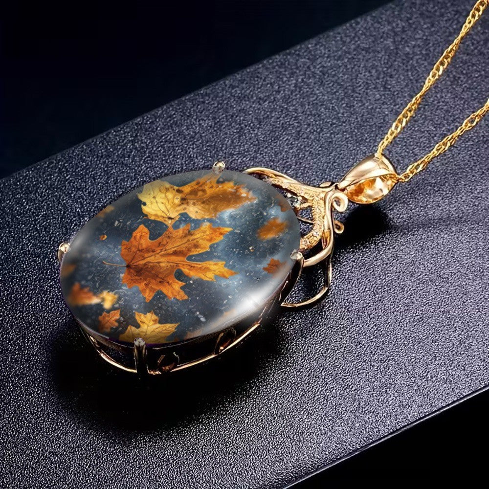 Autumn Leaf Glass Pendant Necklace