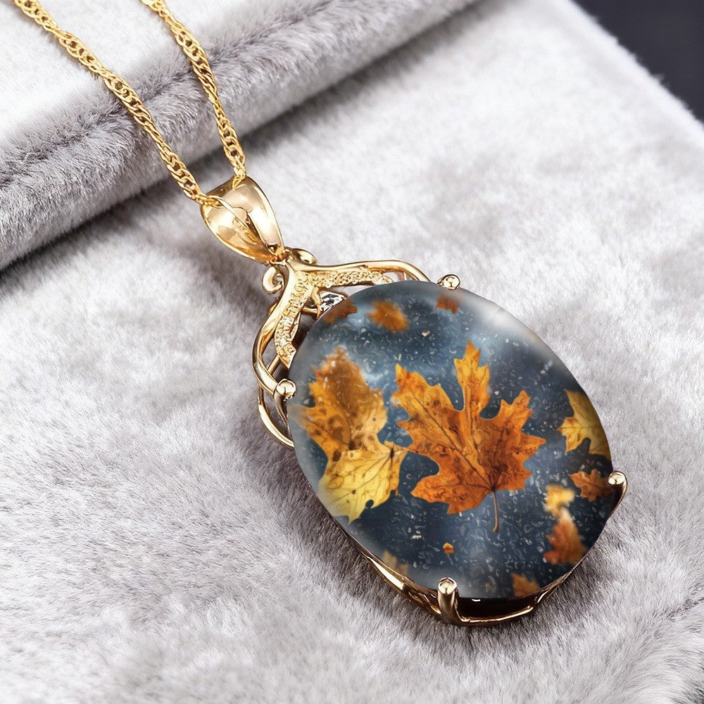 Autumn Leaf Glass Pendant Necklace