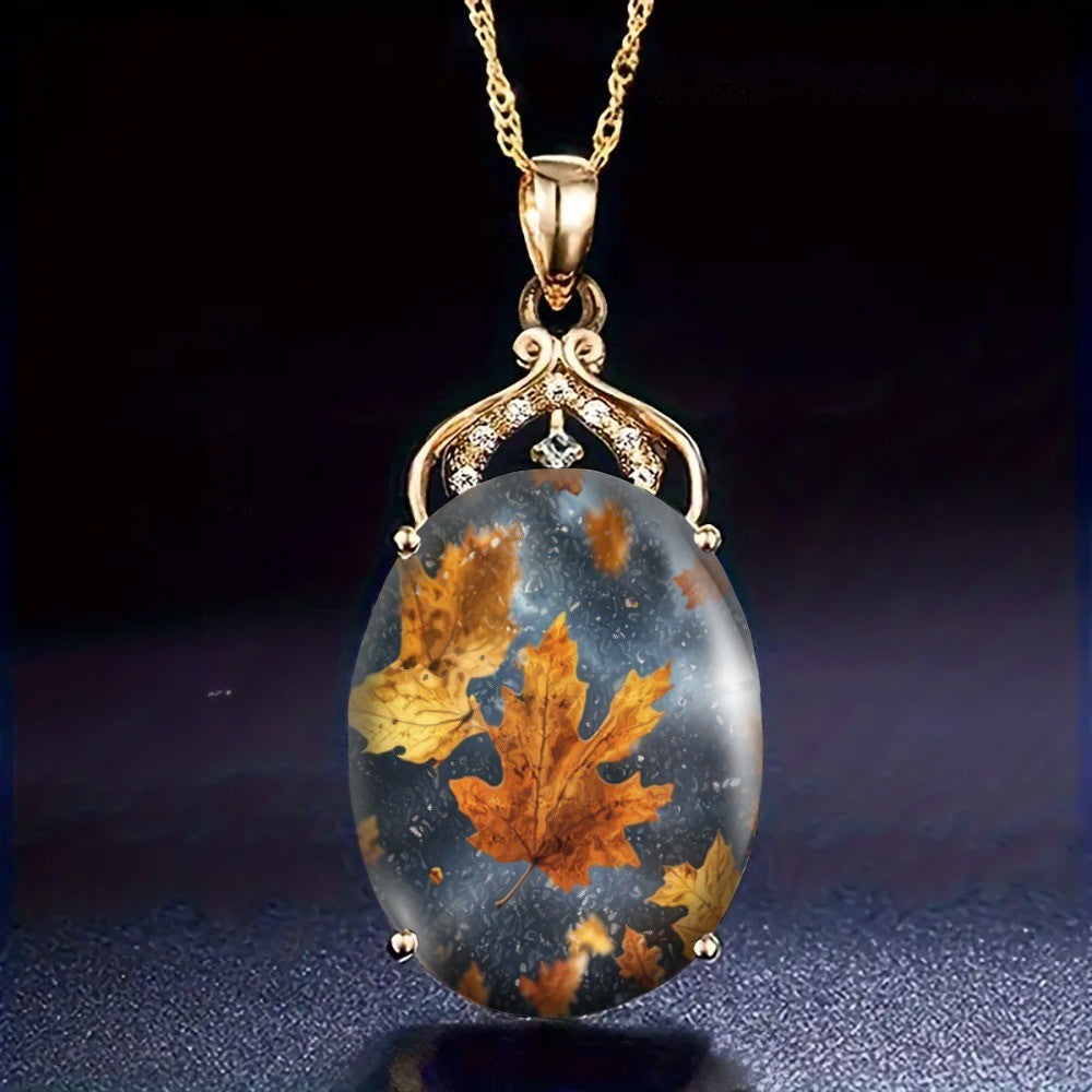Autumn Leaf Glass Pendant Necklace