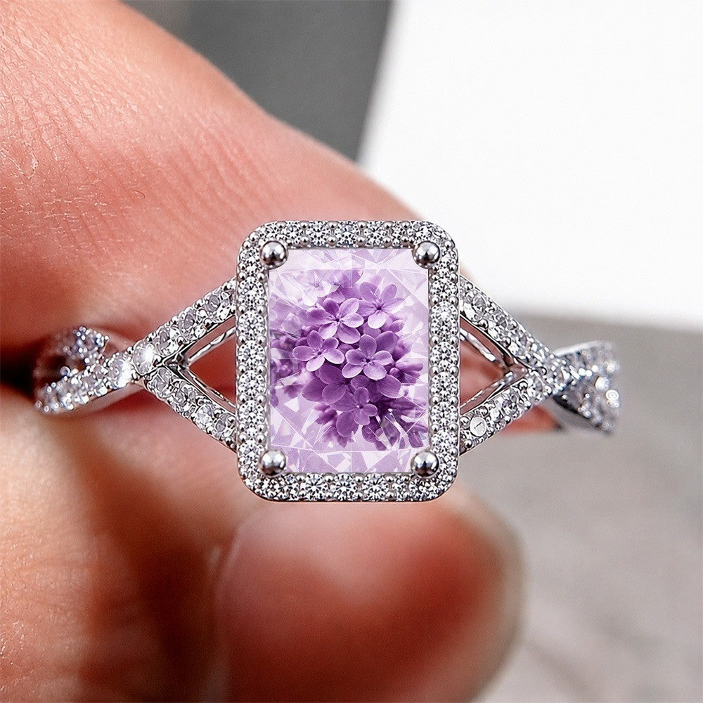 Purple Lilac Cluster Square Ring