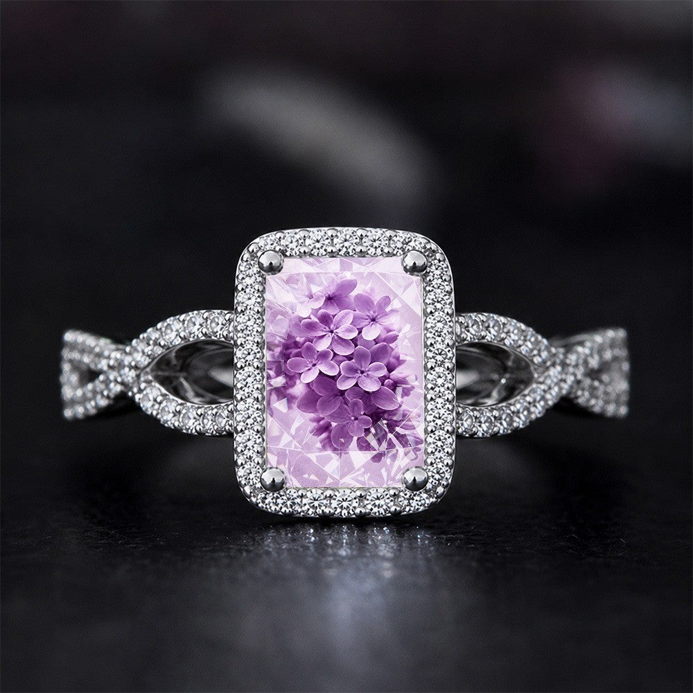 Purple Lilac Cluster Square Ring