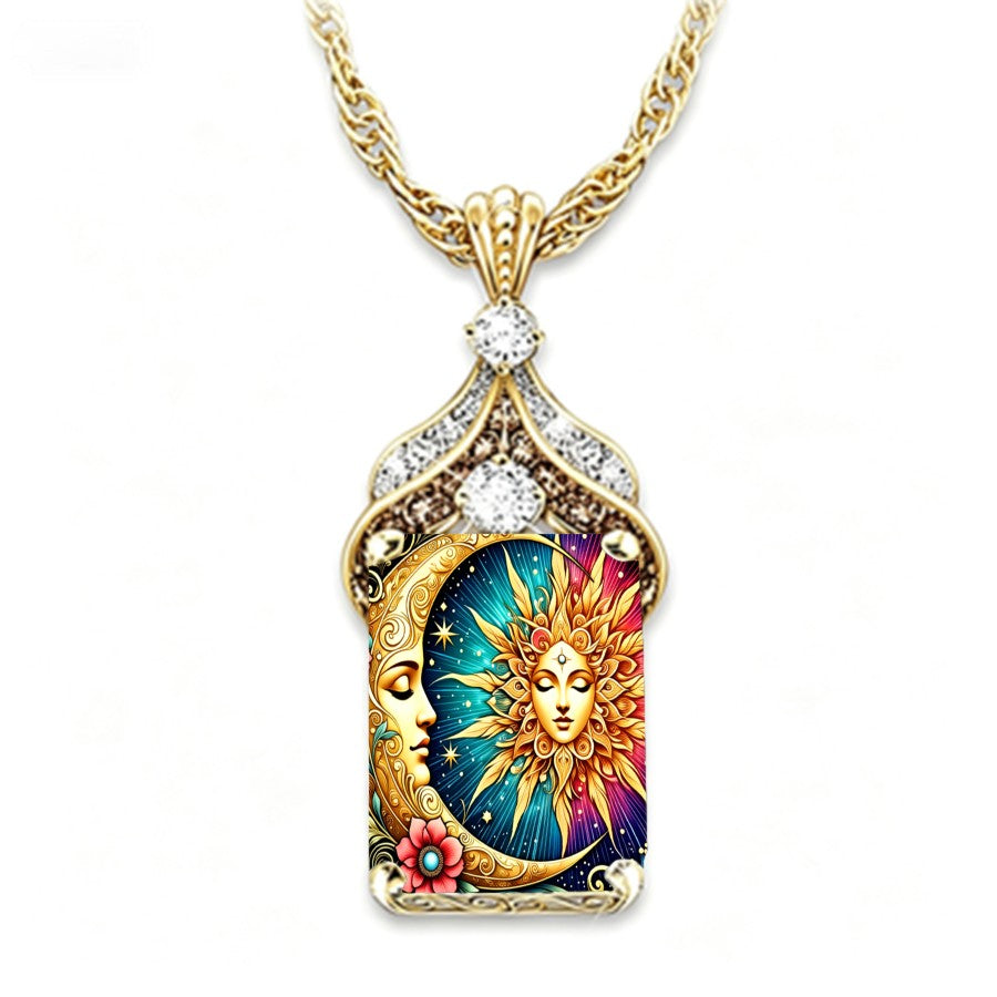 Celestial Sun & Moon Square Pendant Necklace
