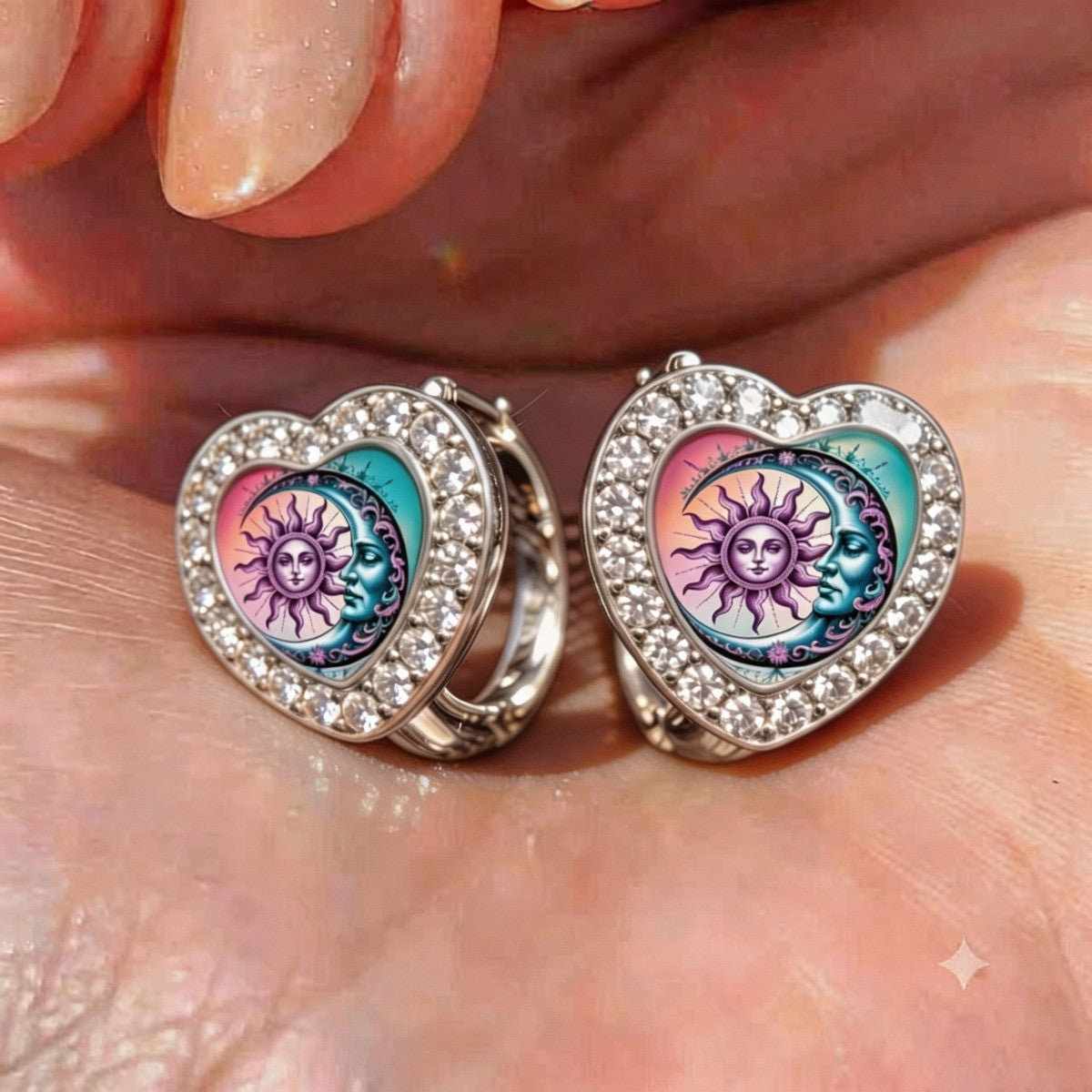 Sun & Moon Heart Huggie Earrings