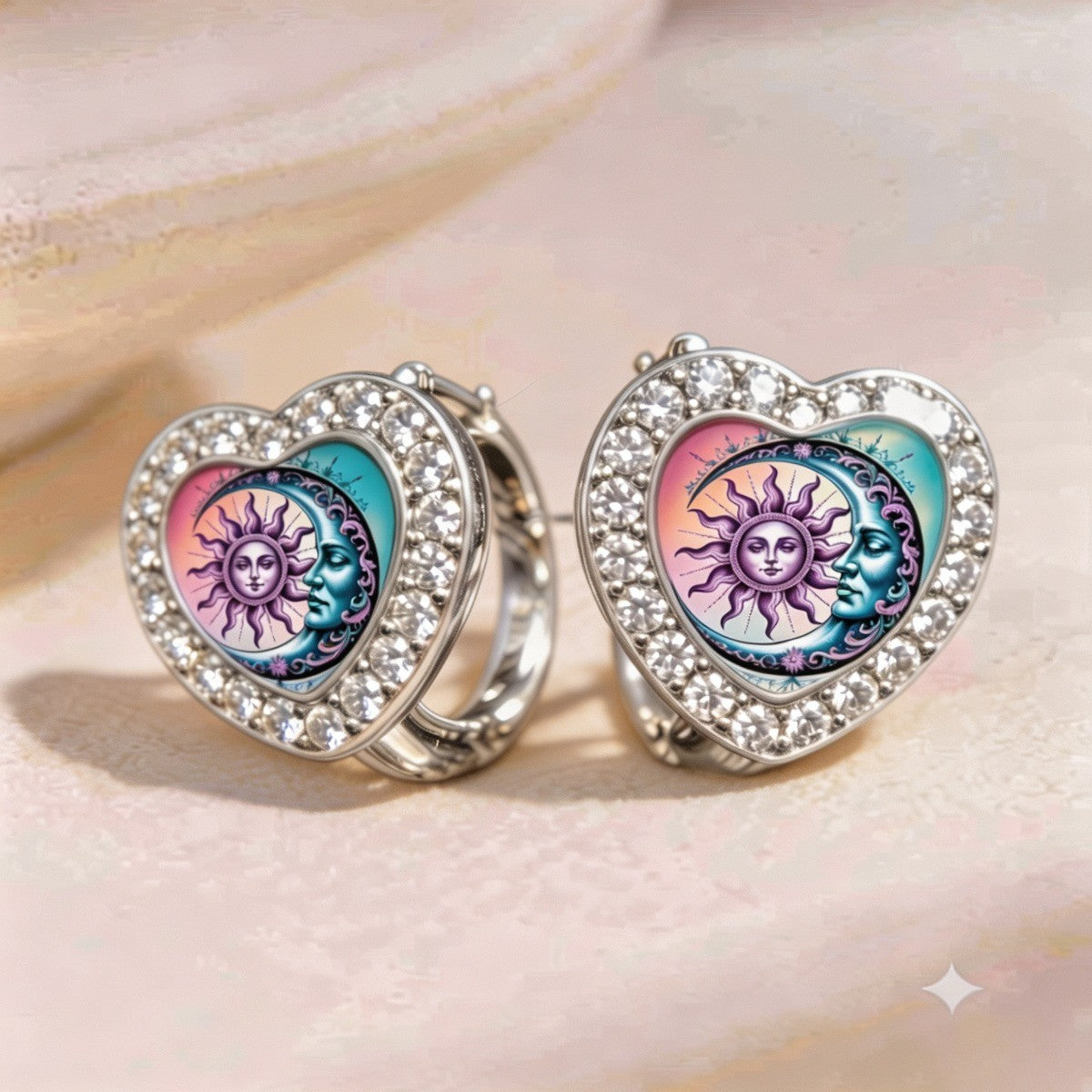 Sun & Moon Heart Huggie Earrings
