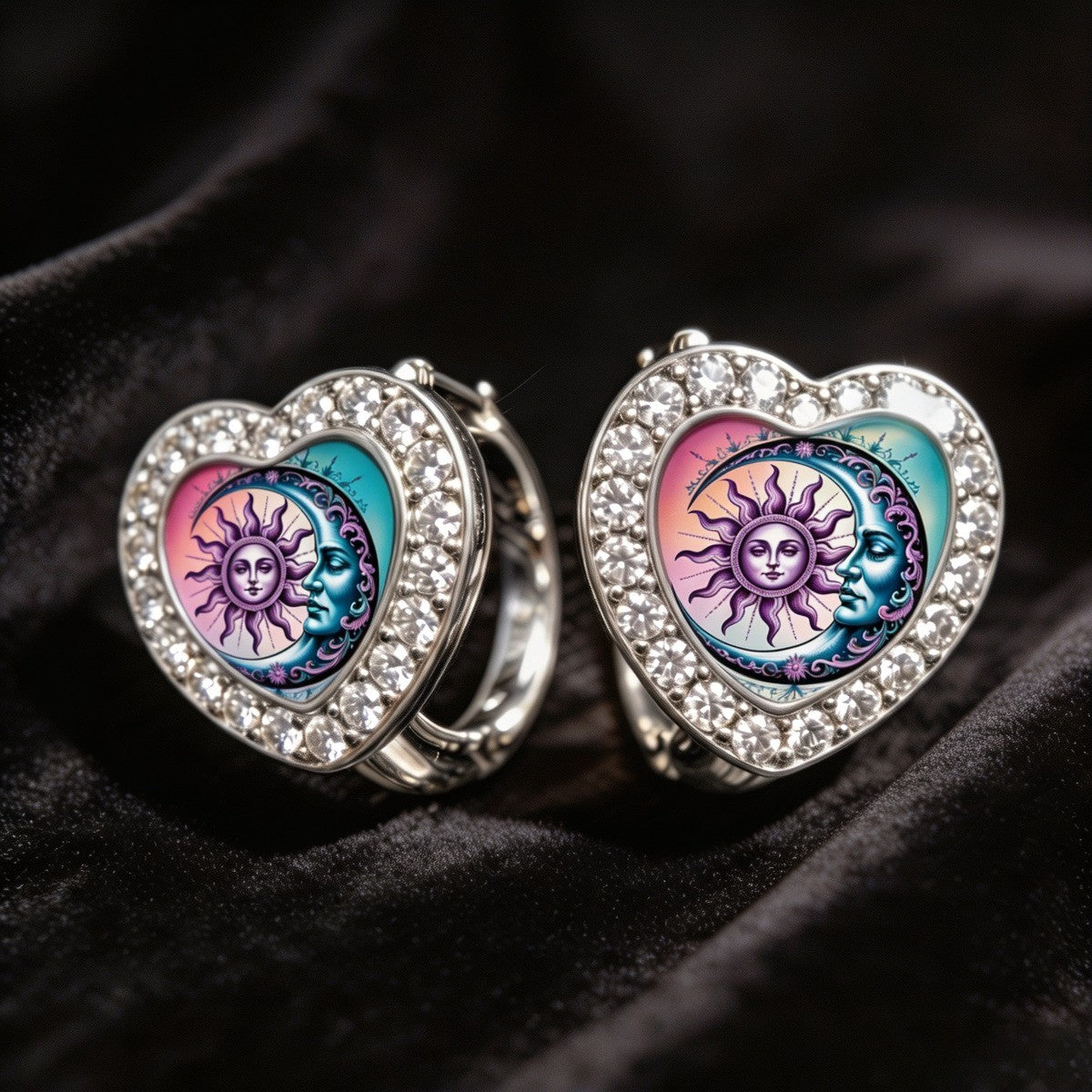 Sun & Moon Heart Huggie Earrings