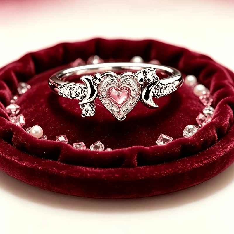 Ornate Heart & Moon Ring