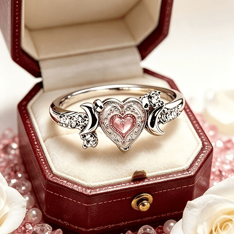 Ornate Heart & Moon Ring