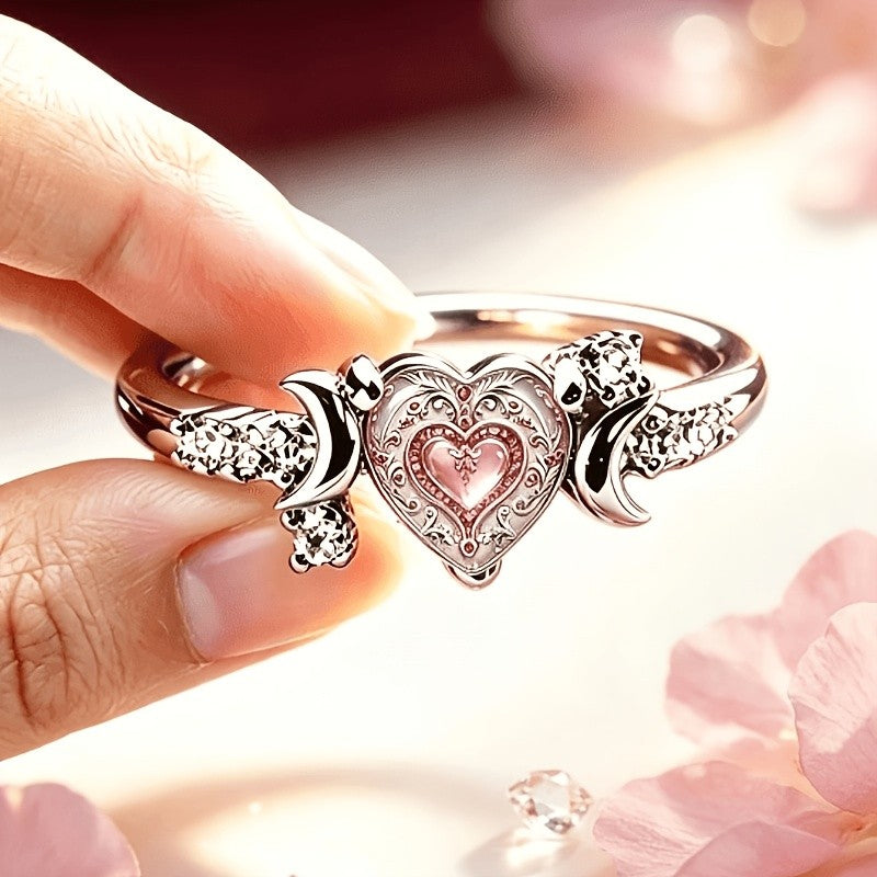 Ornate Heart & Moon Ring