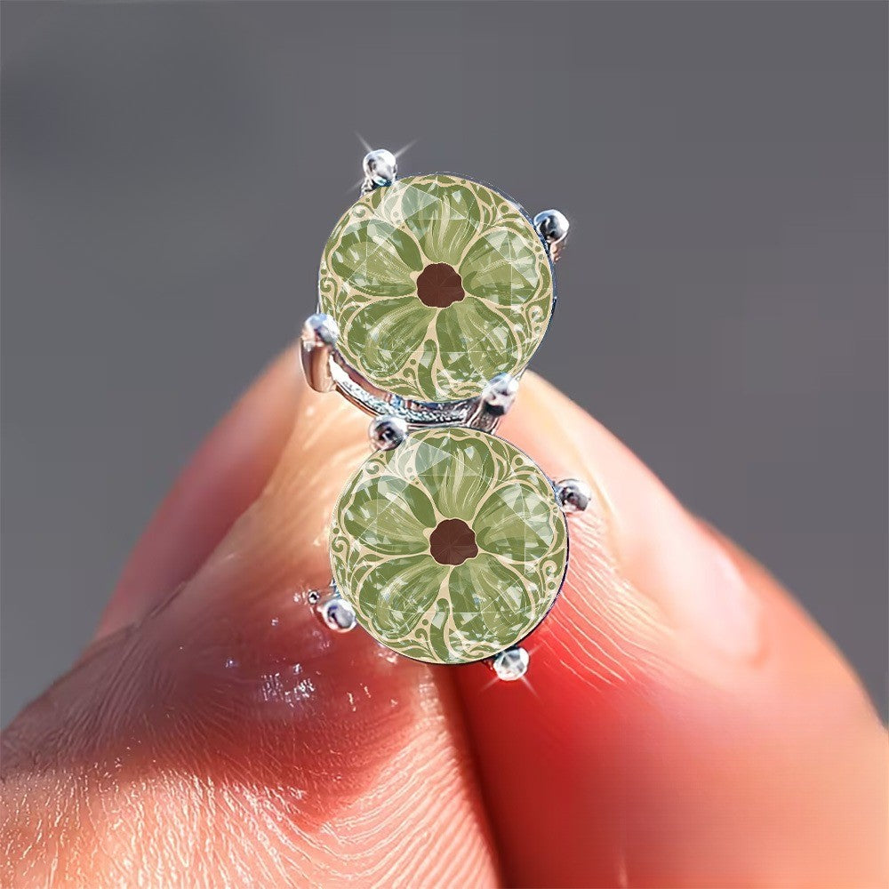 Green Mosaic Floral Stud Earrings