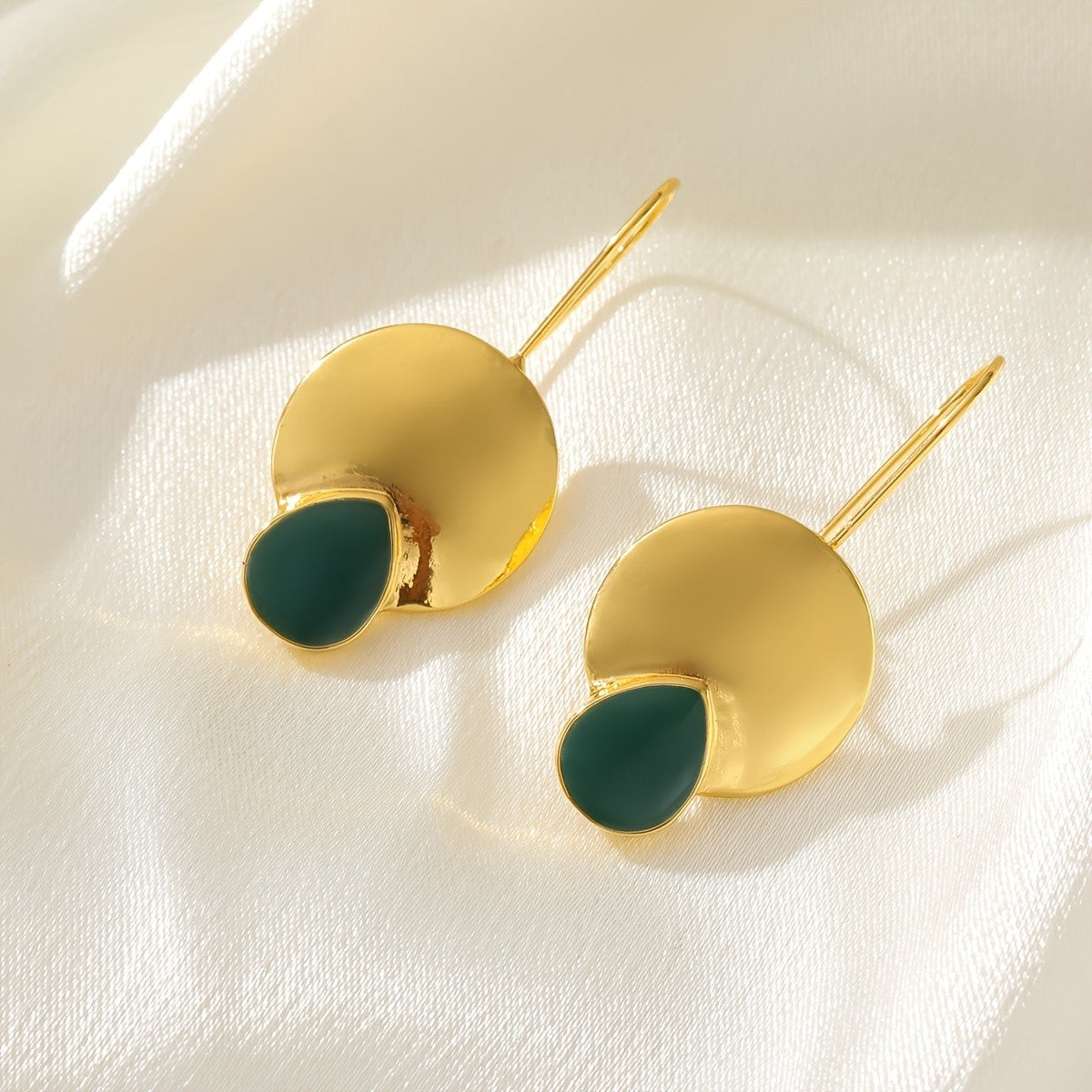Teal Opal Disc Drop Earrings