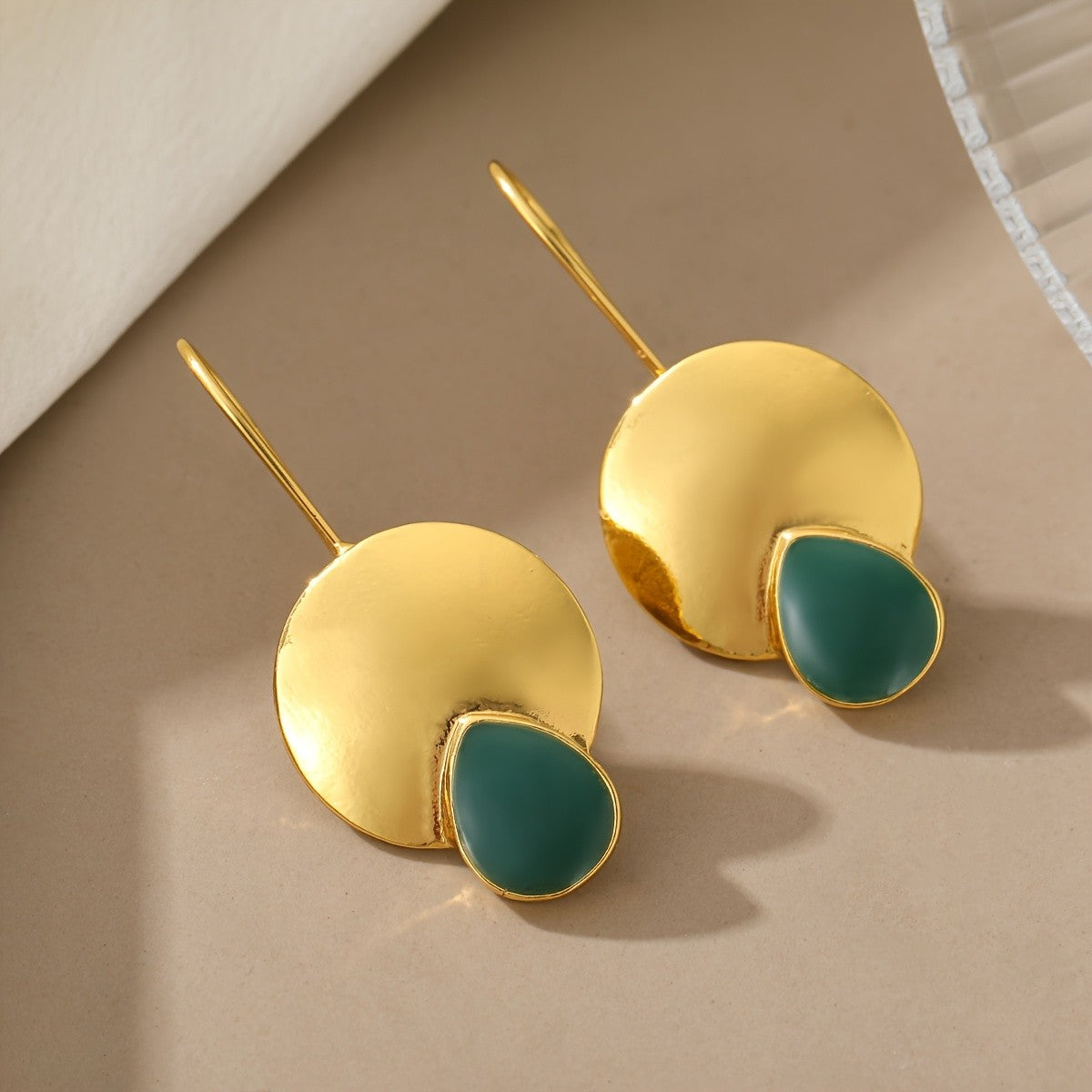 Teal Opal Disc Drop Earrings