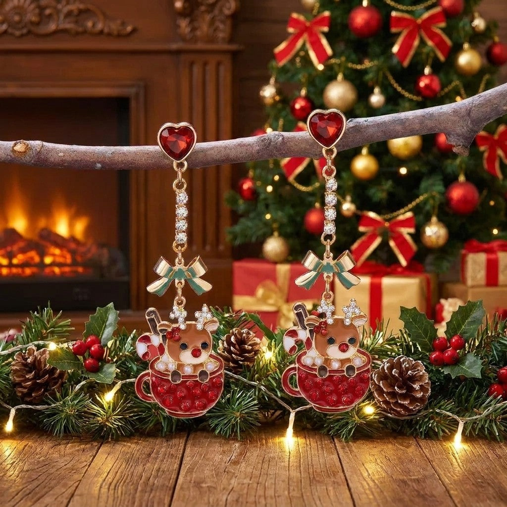 Reindeer Mug Drop Earrings