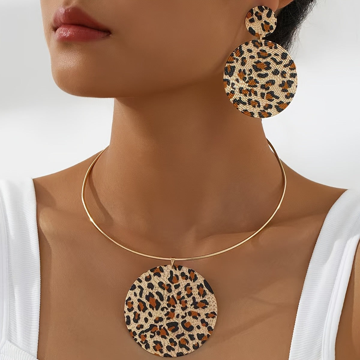 Leopard Print Collar & Earring Set