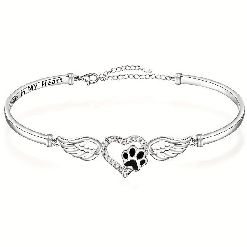 Winged Paw Heart Cuff Bracelet